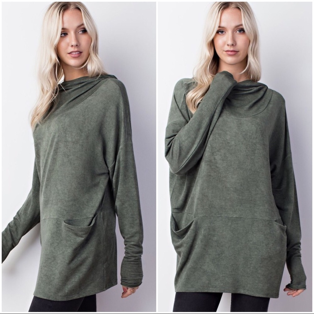 1 LEFT‼️5 🌟 Sandwashed Cowl Neck Hoodie - Picture 2 of 3